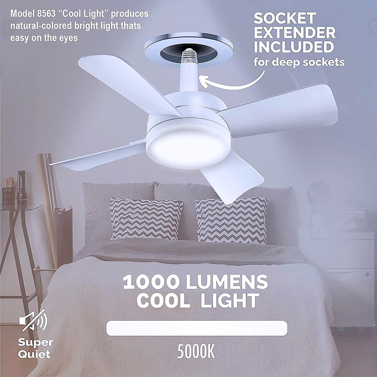 17845 Socket Fan Light Original - Cool Light LED โ Ceiling Fans with Lights and Remote Control, Replacement for Lightbulb - Bedroom, Kitchen, Living Room,1000 Lumens / 5000 Kelvins Cool LEDs (Remote Battery Not Included) 17845 Socket Fan Light Original - Cool Light LED โ Ceiling Fans with Lights and Remote Control, Replacement for Lightbulb - Bedroom, Kitchen, Living Room,1000 Lumens / 5000 Kelvins Cool LEDs (Remote Battery Not Included)